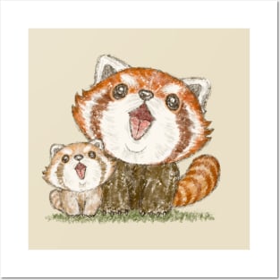Red panda family singing Posters and Art